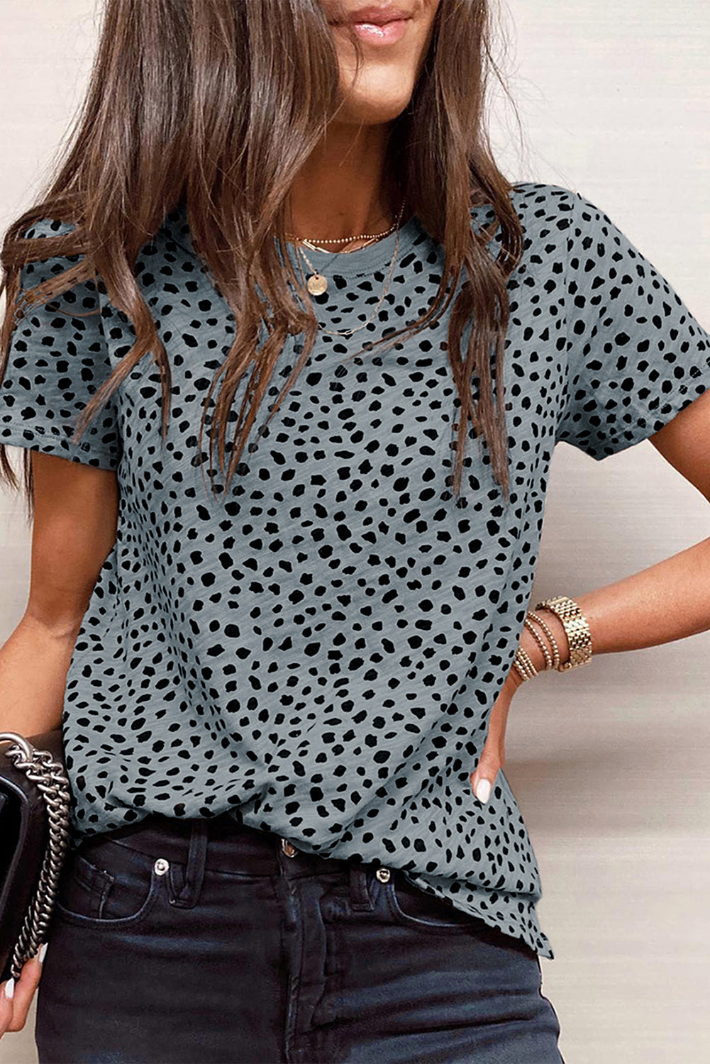 Red Cheetah Print Casual Short Sleeve Crew Neck T Shirt