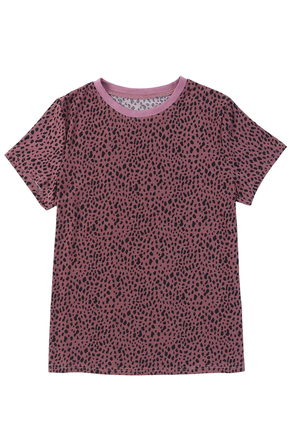 Red Cheetah Print Casual Short Sleeve Crew Neck T Shirt