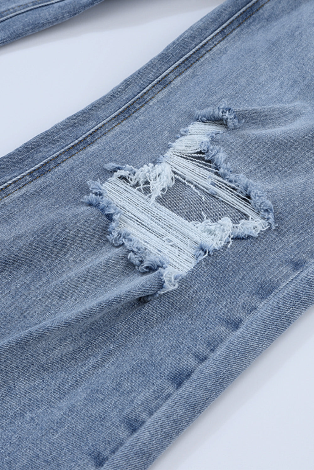 Light Blue Destroyed Ripped Casual Wide Leg Jeans