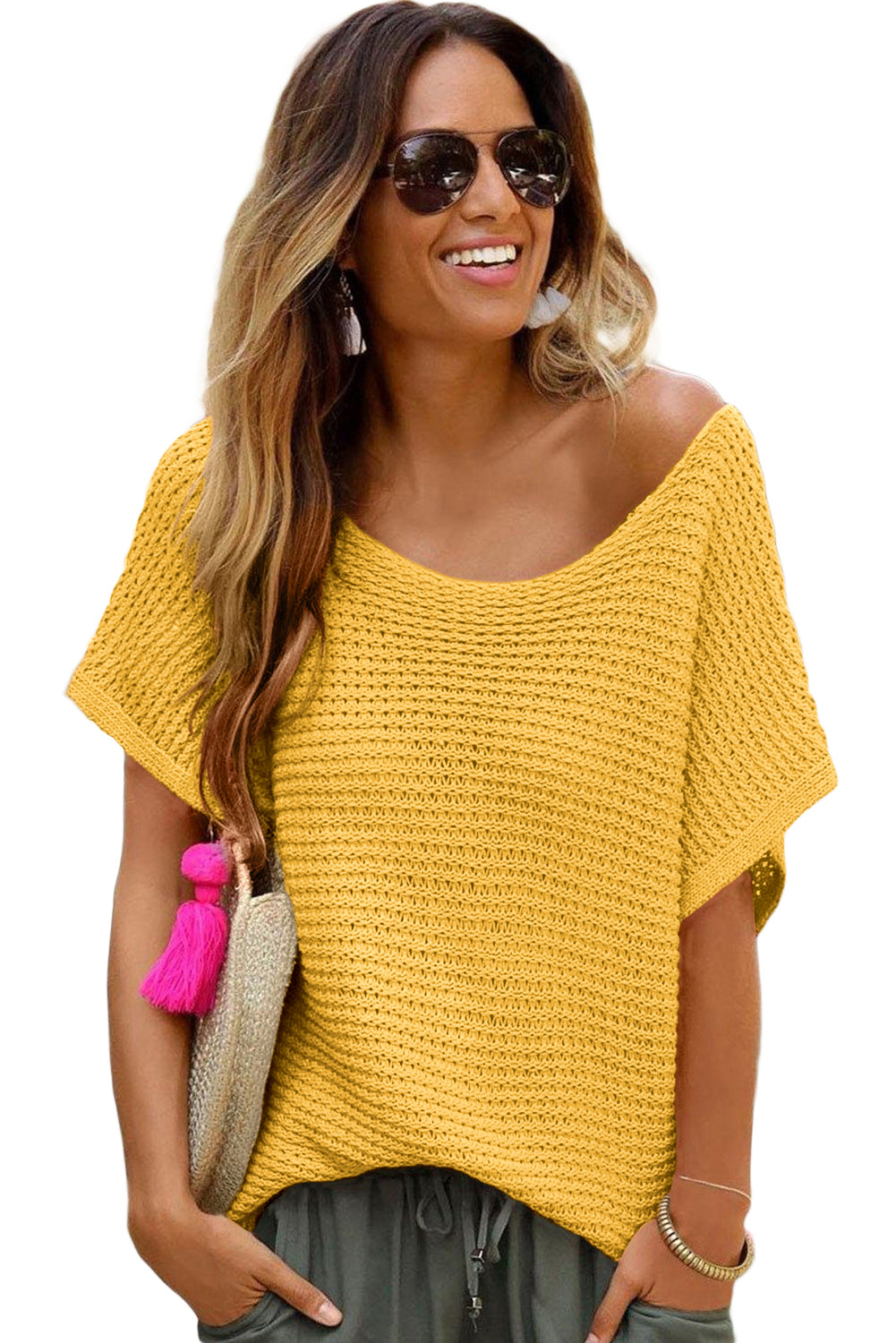 Ginger Plain Knit Loose Batwing Sleeve Blouse