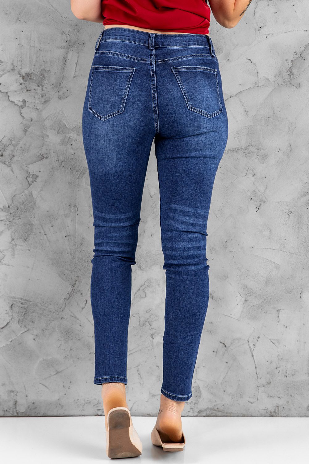 Dark Blue Casual Button Fly High Rise Skinny Jeans