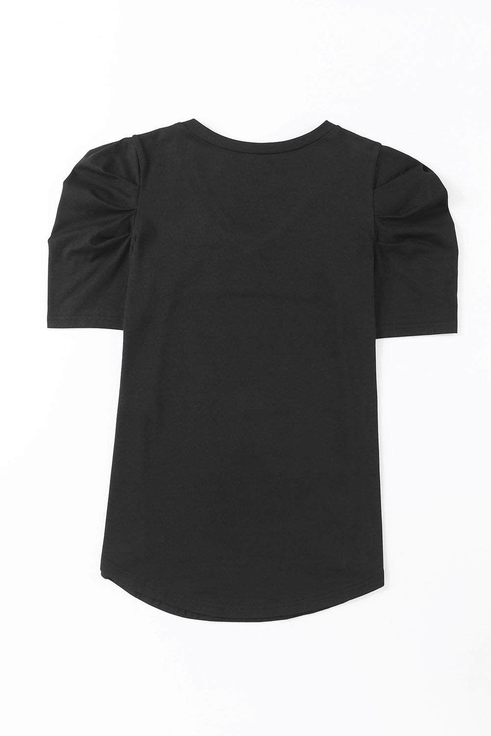 Black Puff Sleeve V-Neck T-Shirt