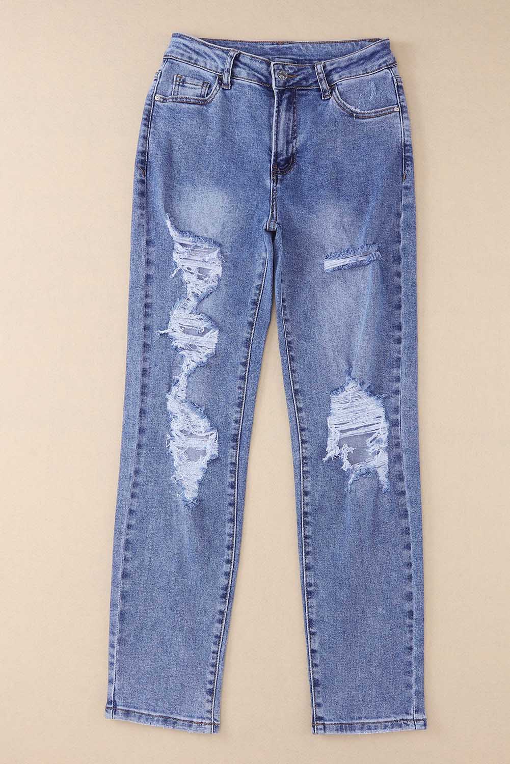 Sky Blue Heavy Destroyed Big Hole Boyfriend Jeans