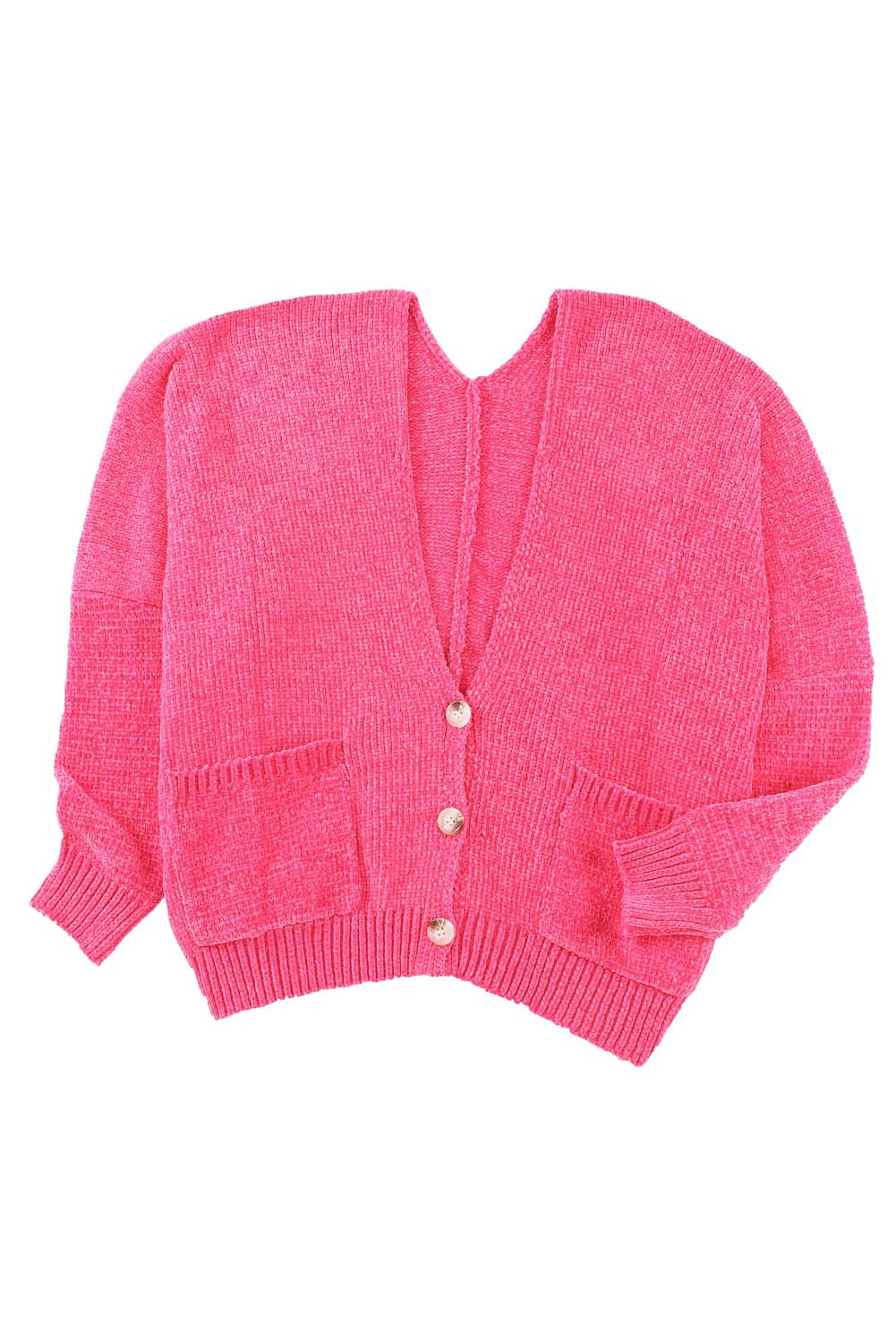 Rose Buttons Front Pocketed Sweater Cardigan