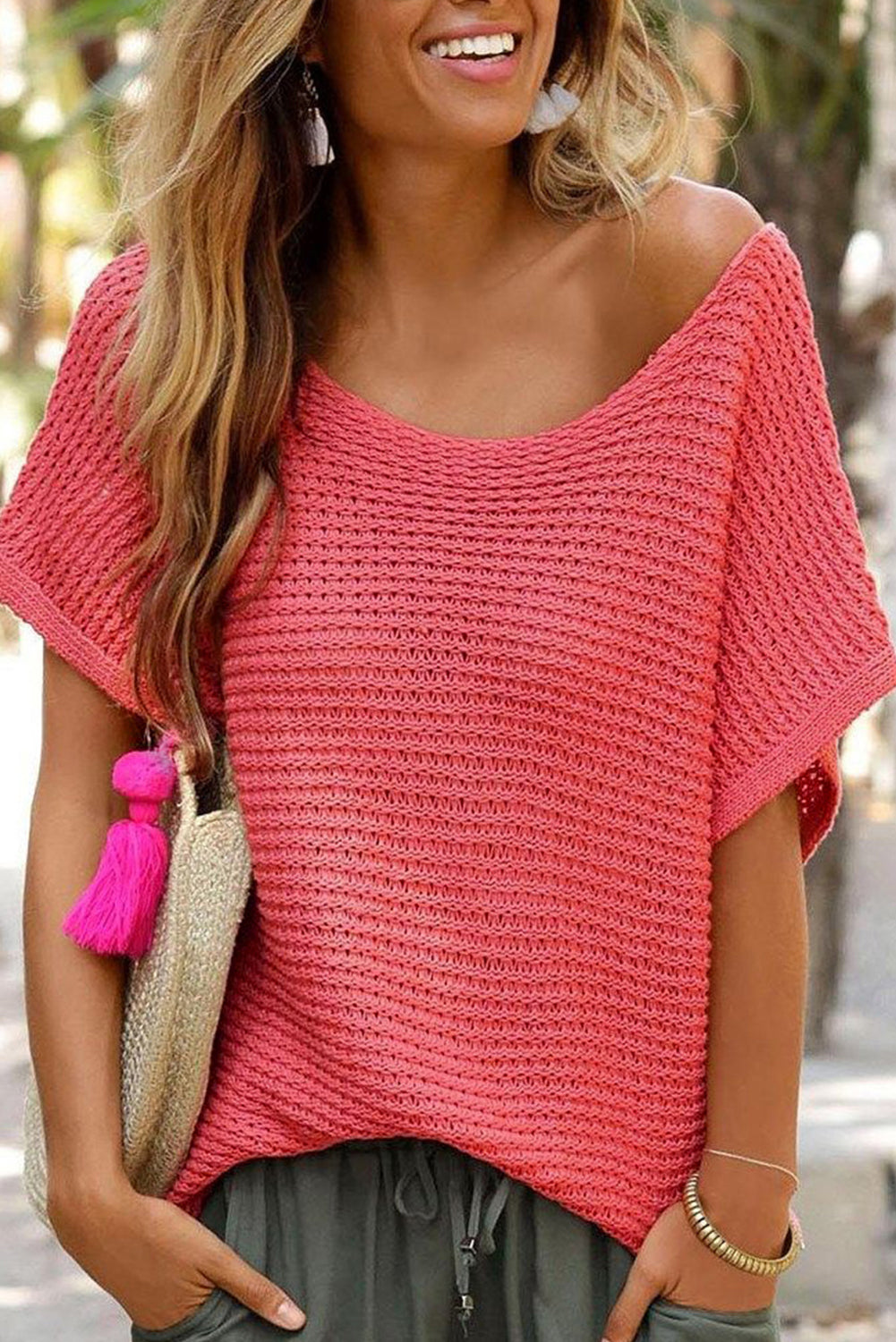 Ginger Plain Knit Loose Batwing Sleeve Blouse