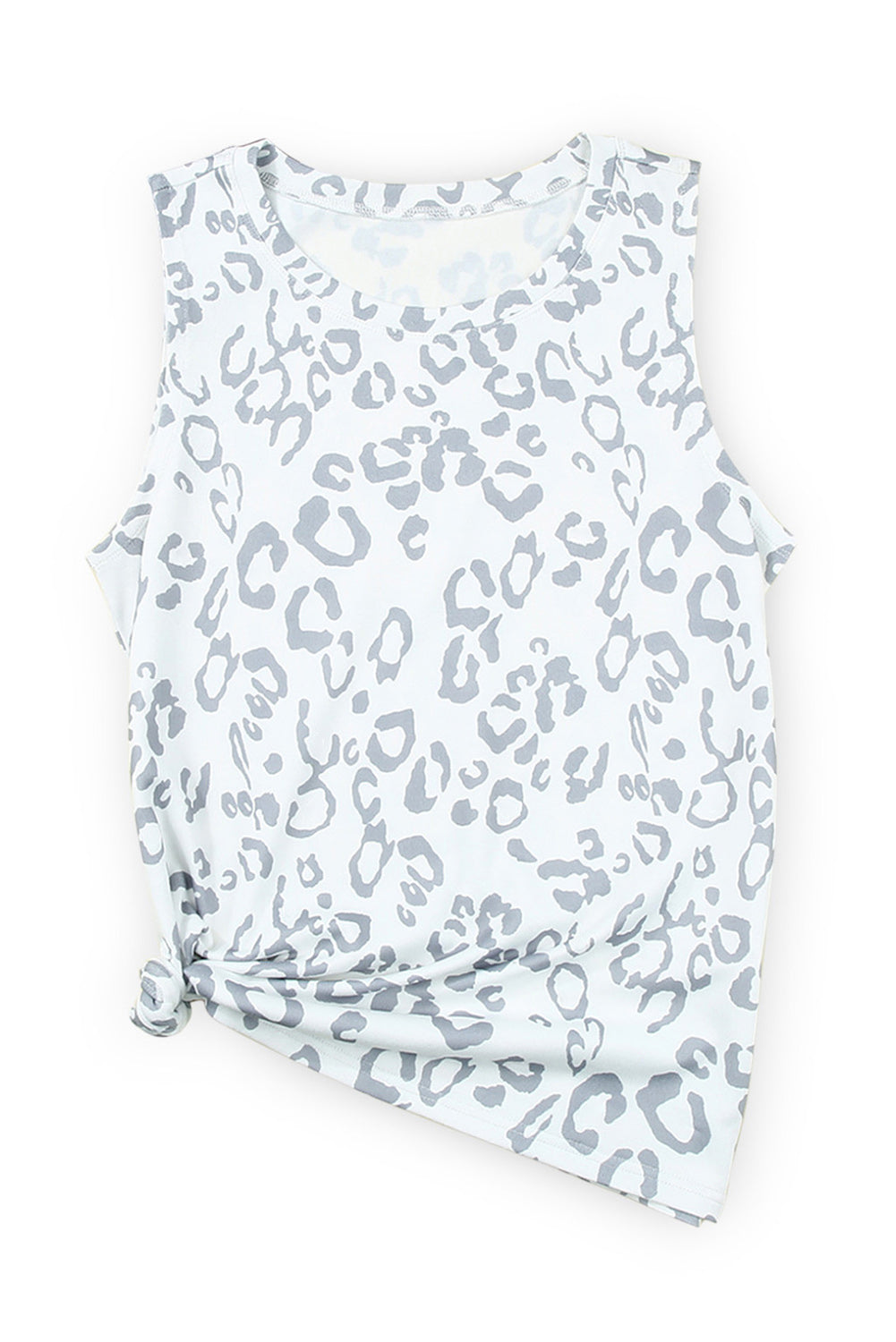 Gray Cheetah Print Sleeveless Crewneck Tank Top