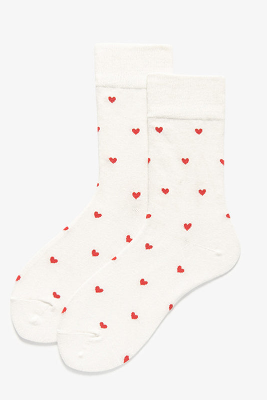 White Valentines Heart Pattern Cotton Socks