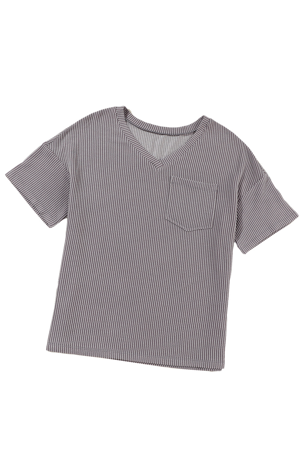 Valerian Ribbed V Neck Pocket Drop Sleeve T-Shirt