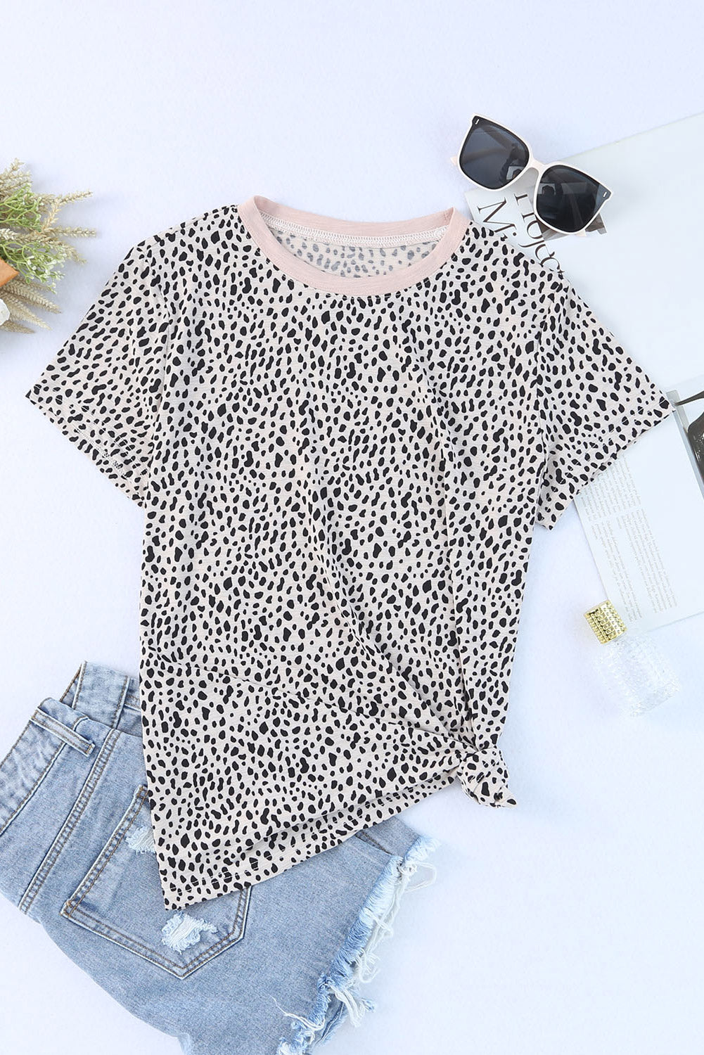 Red Cheetah Print Casual Short Sleeve Crew Neck T Shirt