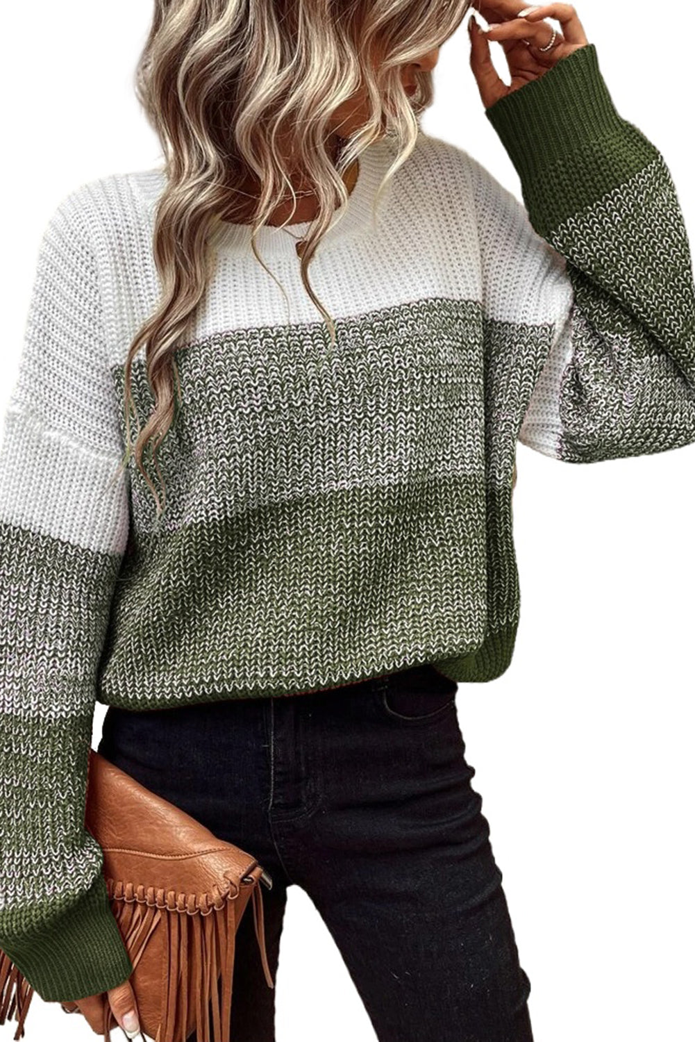 Black Color Block Drop Shoulder Ribbed Trim Sweater